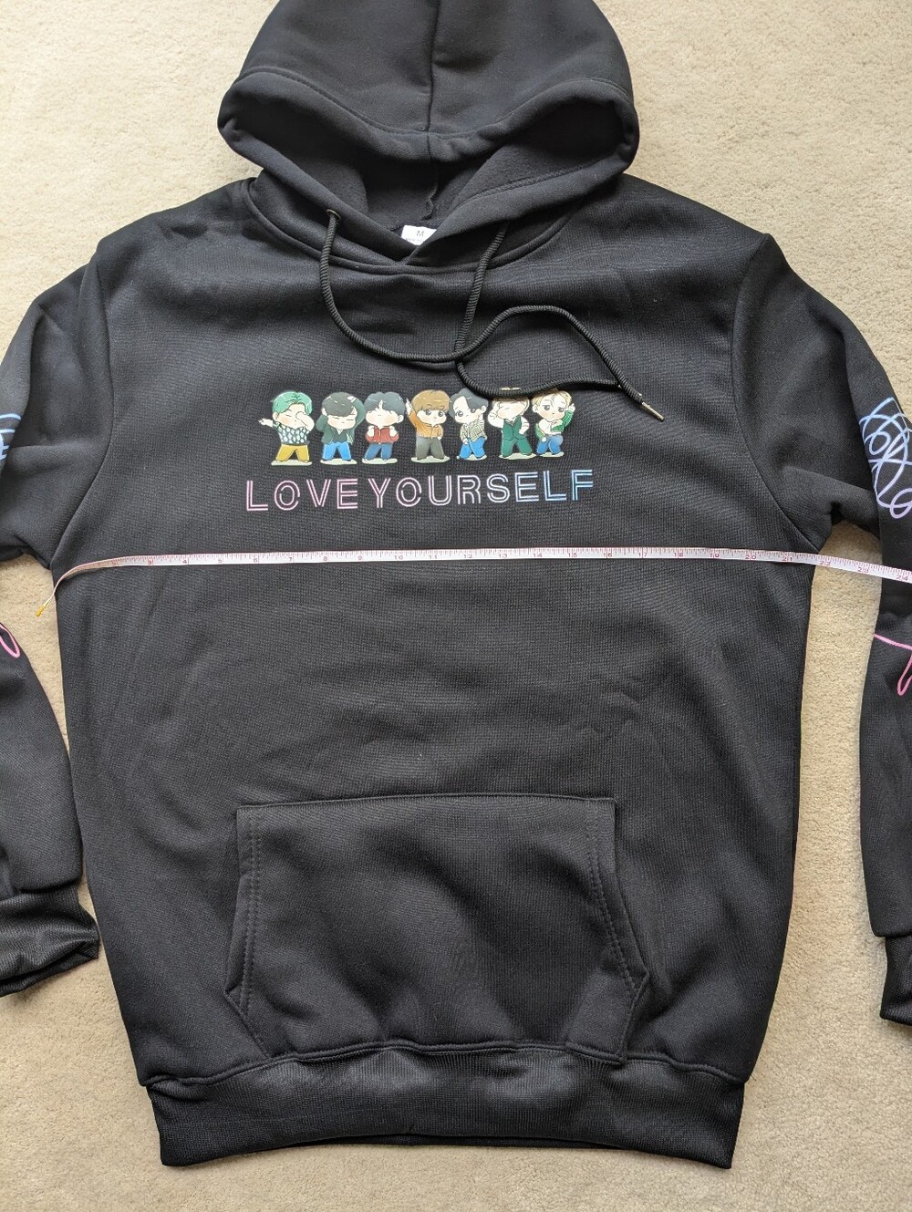 BTS Black Pullover Hoodie Lightweight Pop Music Unisex M - Picture 8 of 9